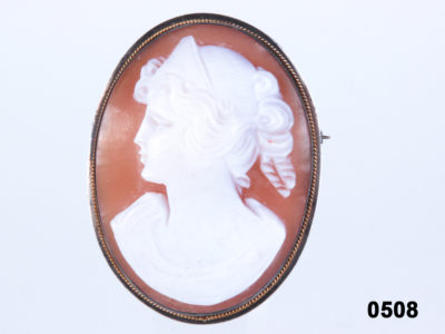 Front view of Vintage cameo brooch/pendant set in 925 sterling silver from Antiques of Kingston.