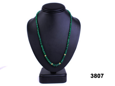 Emerald necklace with diamond embedded gold beads & 18 carat gold & emerald clasp from Antiques of Kingston