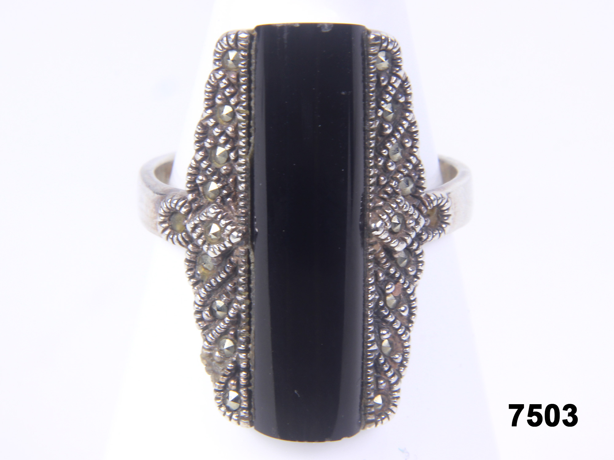 Silver Onyx and Marcasite Ring