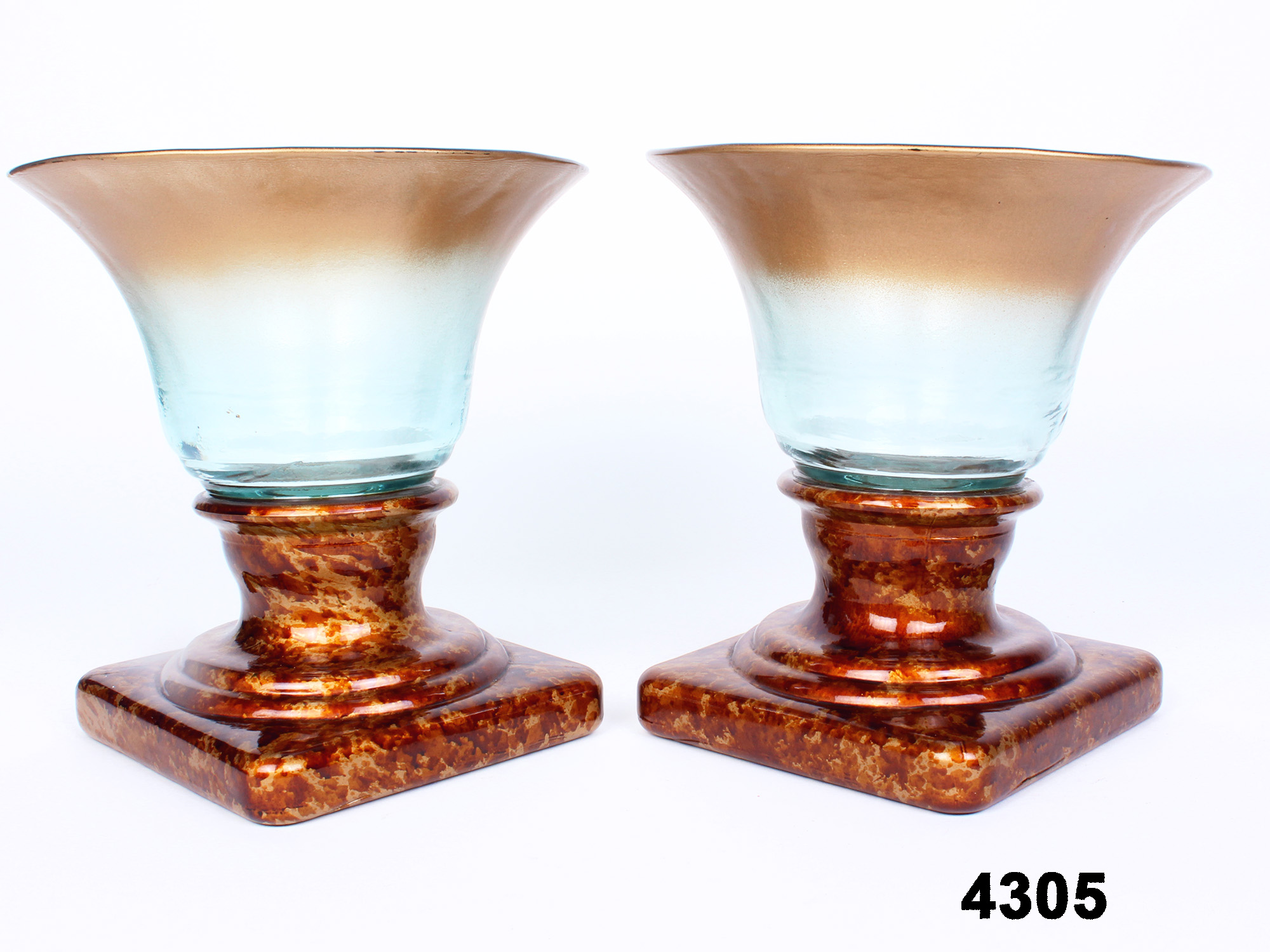 Pair Glass Urn Vases