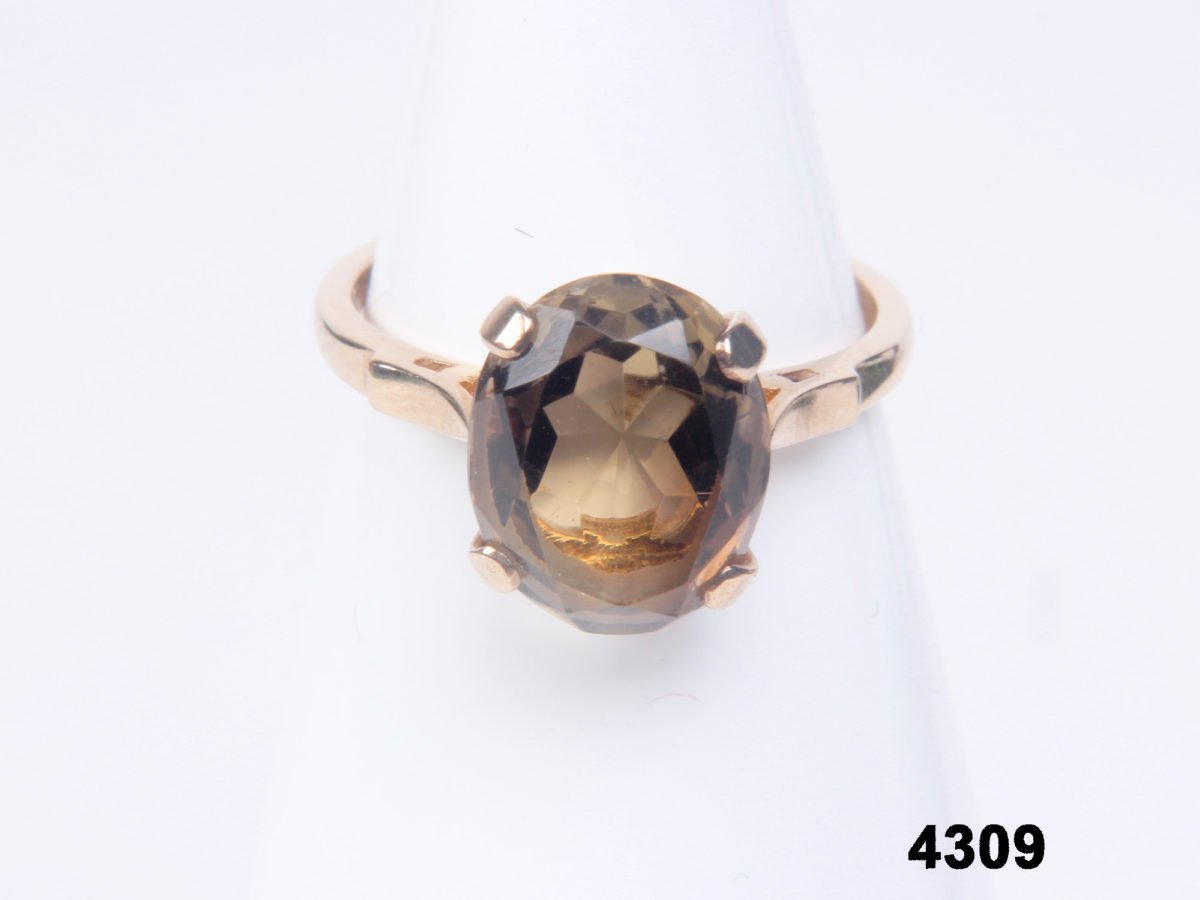 Front view of 9 carat gold & smoky quartz dress ring from Antiques of Kingston