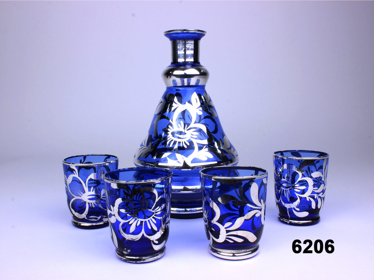 Blue Decanter and 4 Glasses