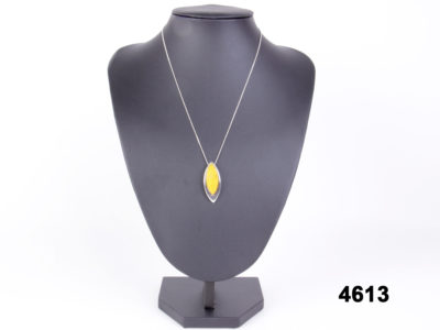 925 Sterling silver fine chain necklace with butterscotch amber pendant mounted on silver from Antiques of kingston