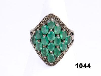 925 Sterling silver ring with oval cut small emeralds from Antiques of Kingston