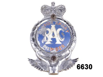 Front view of RAC Motorsport Badge from Antiques of Kingston
