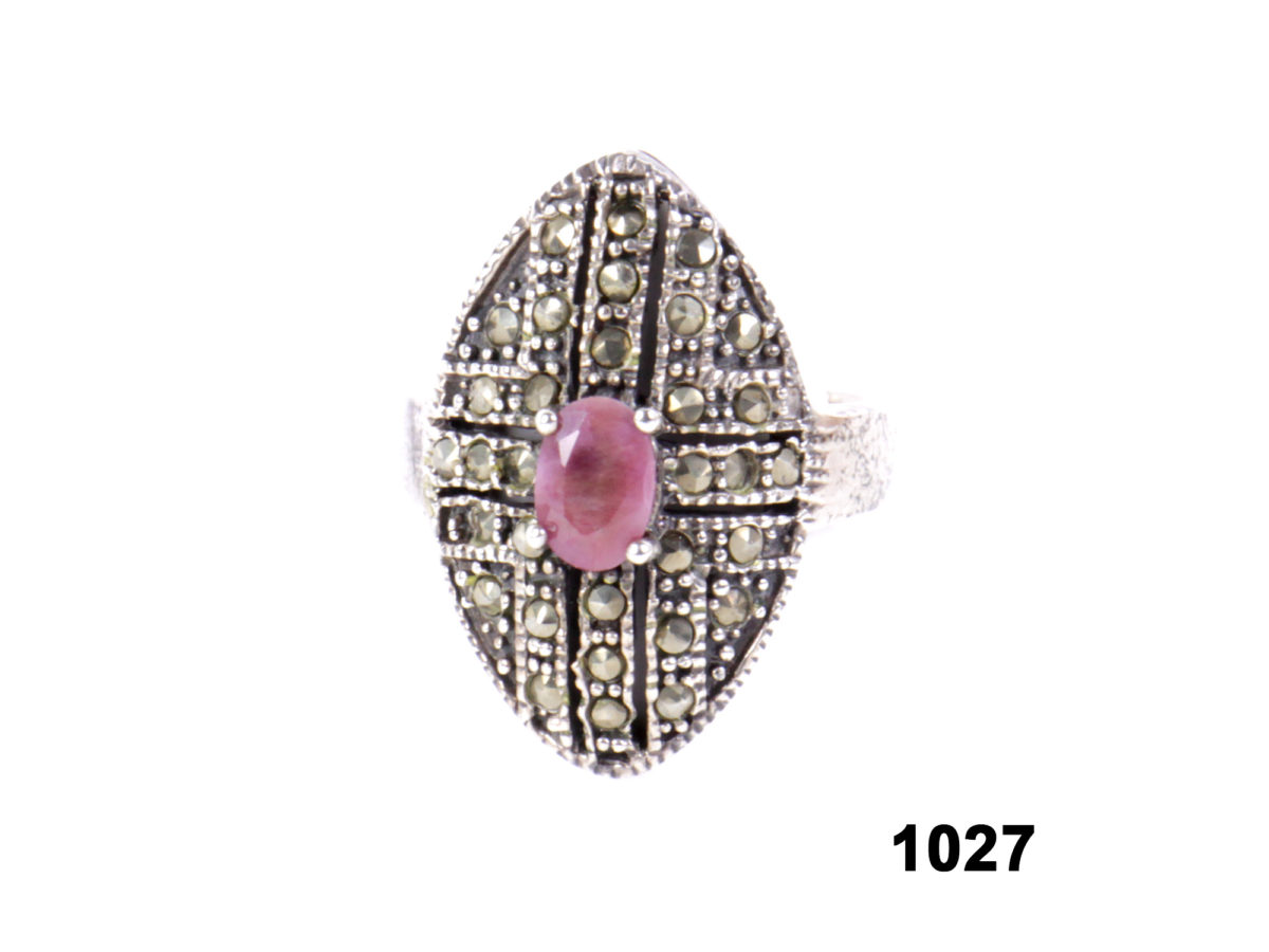 925 sterling silver ring with small natural ruby and marcasite from Antiques of Kingston