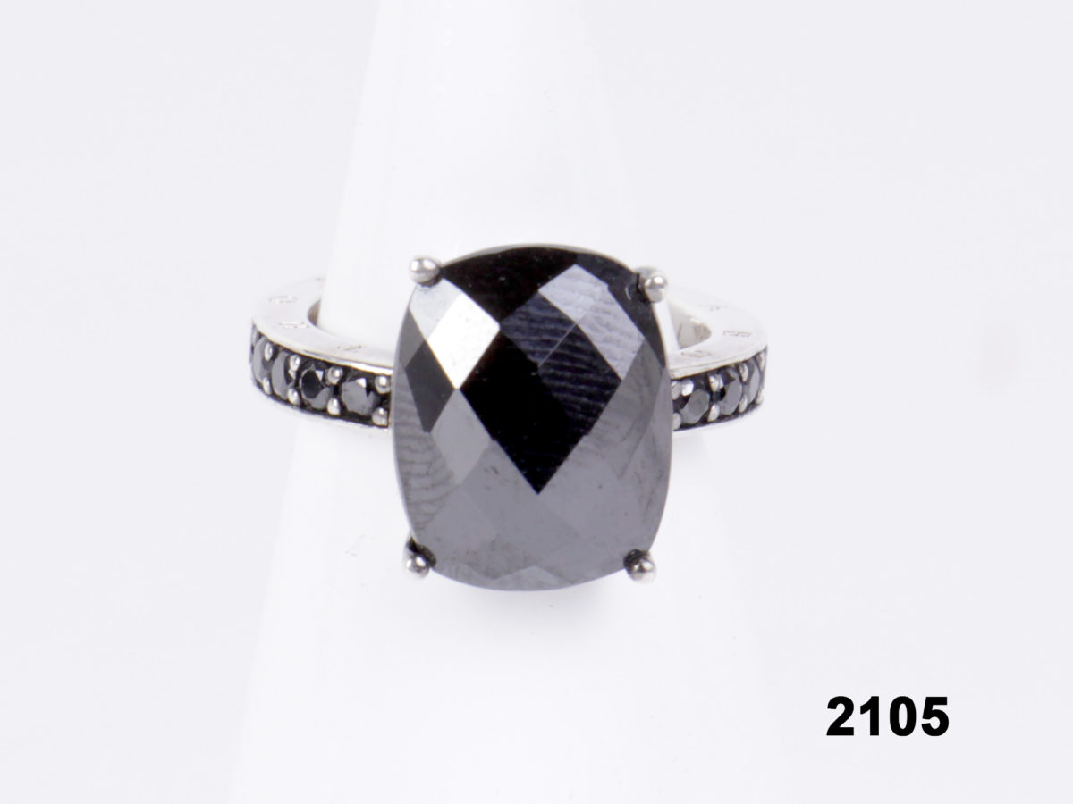 Front view of Thomas Sabo 925 Sterling silver faceted synthetic amethyst ring from Antiques of Kingston.
