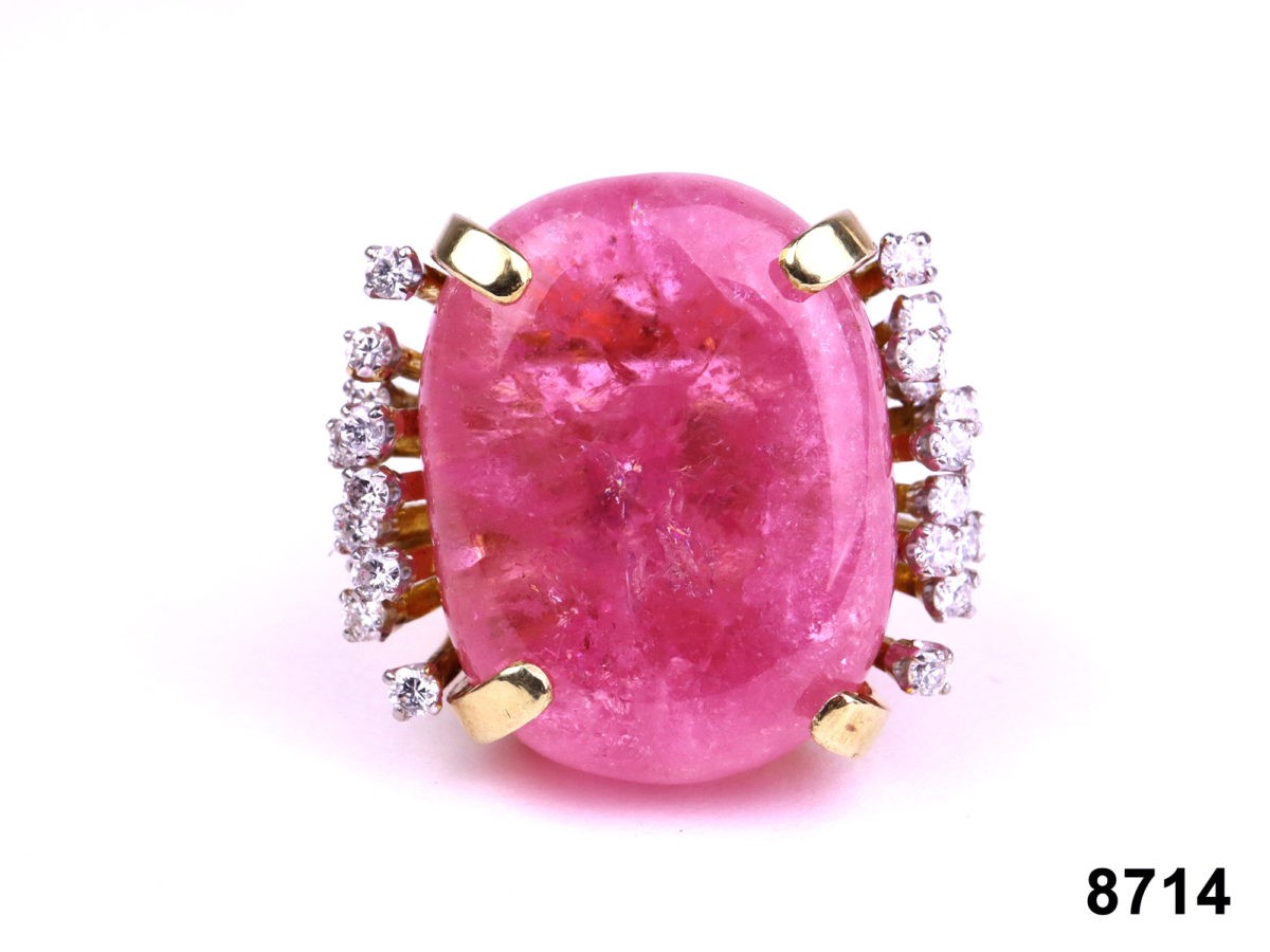 14 carat Gold large pink tourmaline and diamond ring from Antiques of Kingston