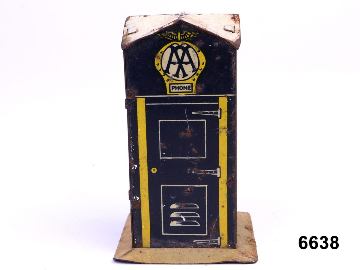 Front view of Vintage Dinky Tinplate AA Box from Antiques of Kingston