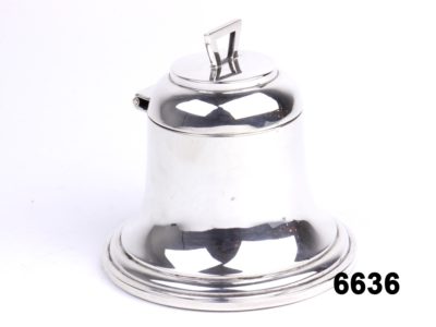 Front view of Birmingham assayed antique sterling silver bell shaped inkwell from Antiques of Kingston