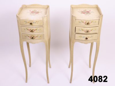 Front view of Pair of French hand-painted bedside tables from Antiques of Kingston