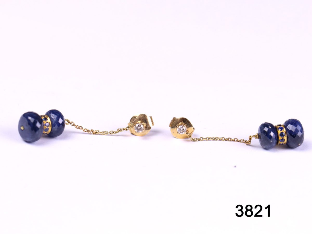 18 carat gold diamond and sapphire drop earrings from antiques of kingston