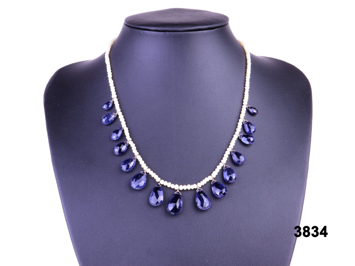 Natural pearl necklace with iolite droplets at antiques of kingston