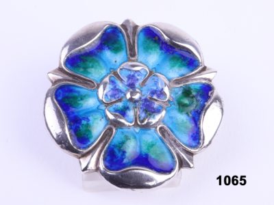 Front view of Antique Silver Enamel Flower brooch from Antiques of Kingston