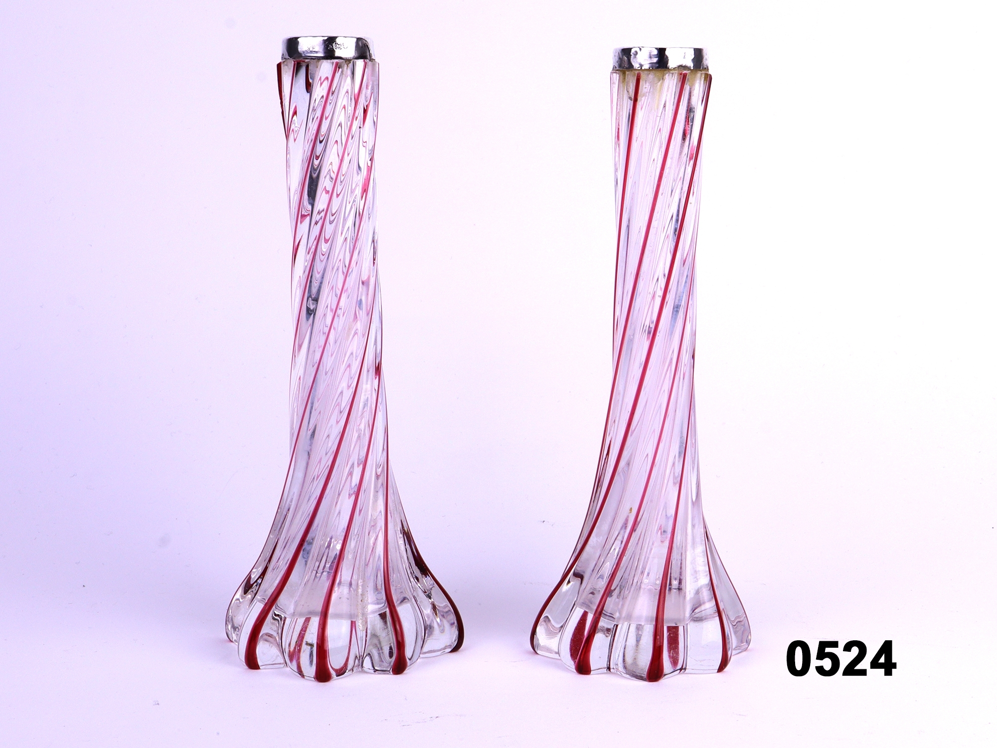 Pair Writhen Vases With Silver Collar