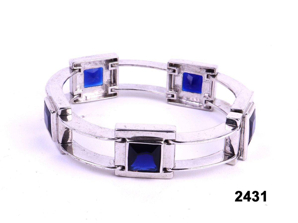 Chunky sterling silver bracelet with blue stones from antiques of kingston