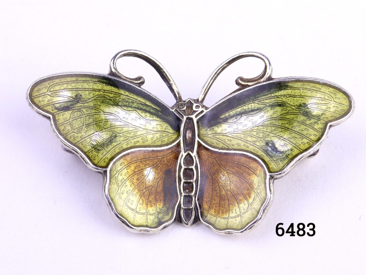 Hroar Prydz Norwegian silver and enamel butterfly brooch. Main photo showing front of brooch.