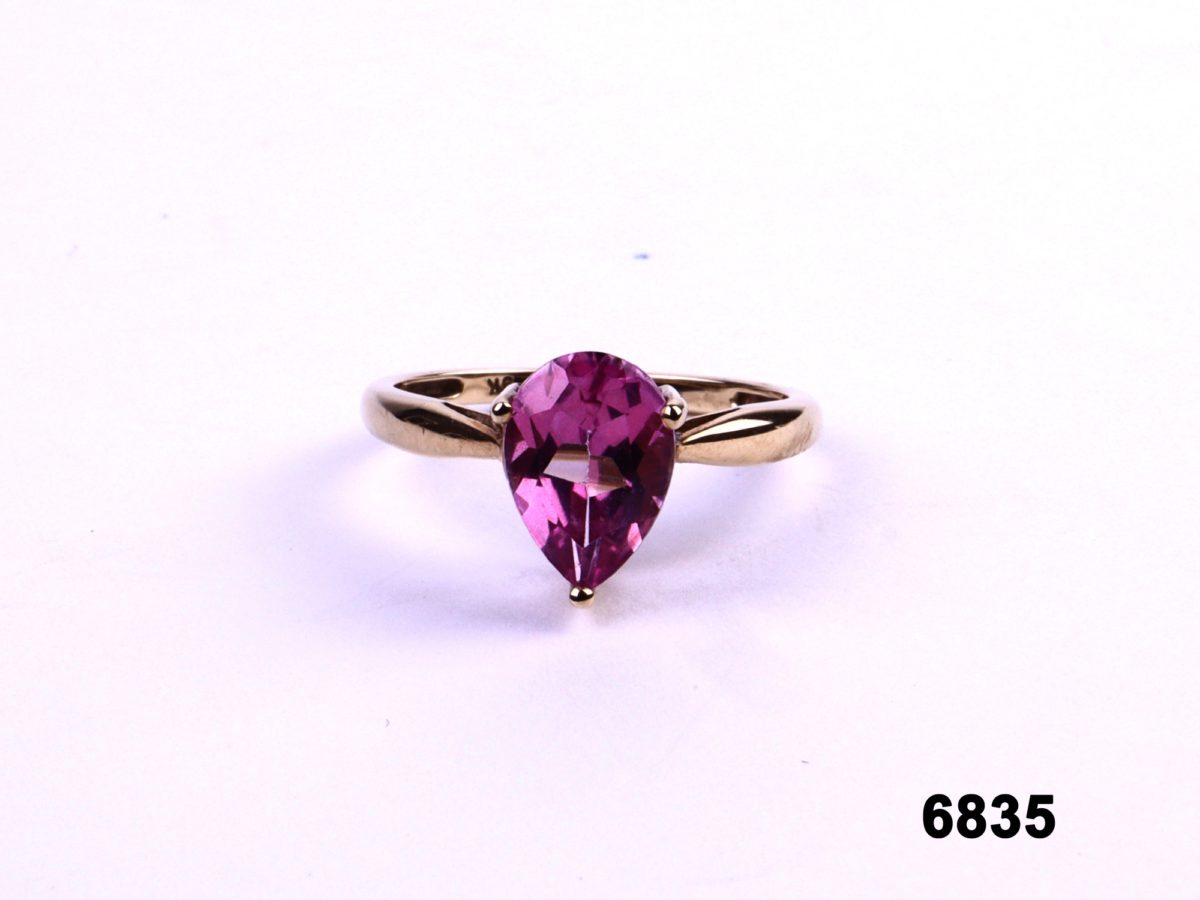 9 carat Gold ring with bright pink pear cut stone from Antiques of Kingston