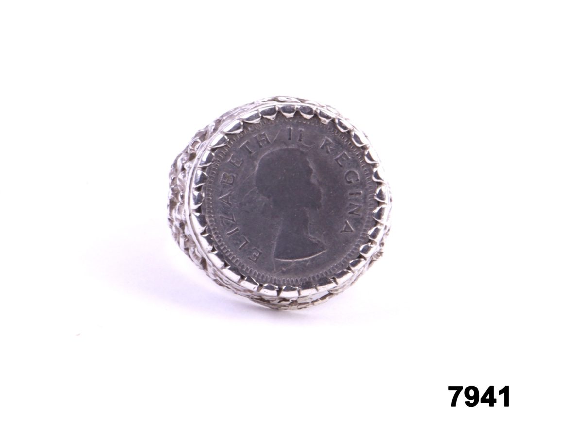 Silver ring with 1953 South African 3d coin from Antiques of Kingston