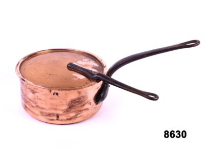 Vintage French copper saucepan with lid Main photo side view of pan with lid on