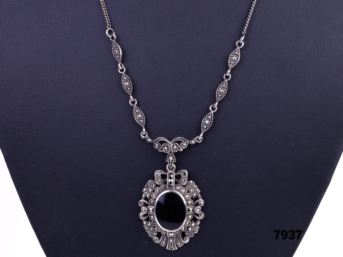 Silver Marcasite & Black Onyx Necklace Reverse view of pendant