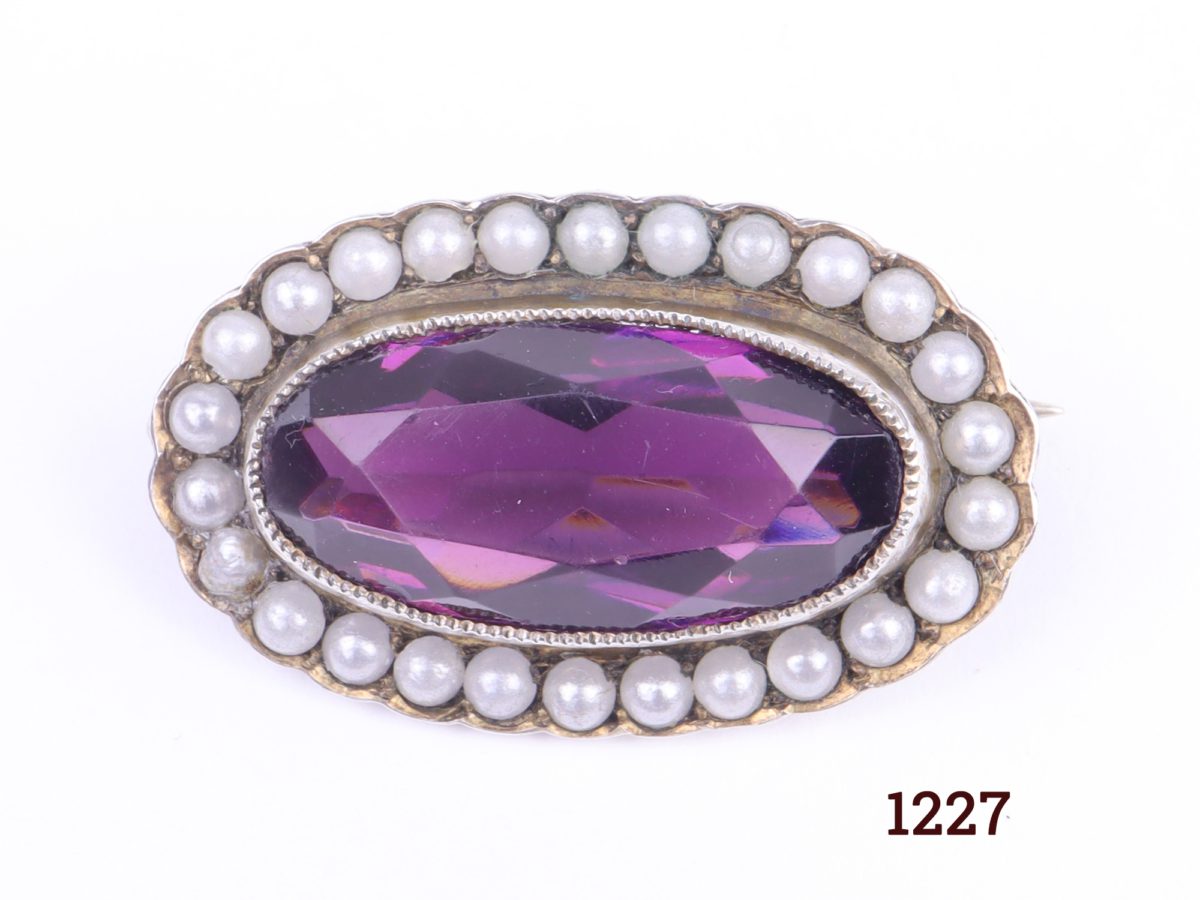 Front view of Edwardian silver petite oval brooch from Antiques of Kingston
