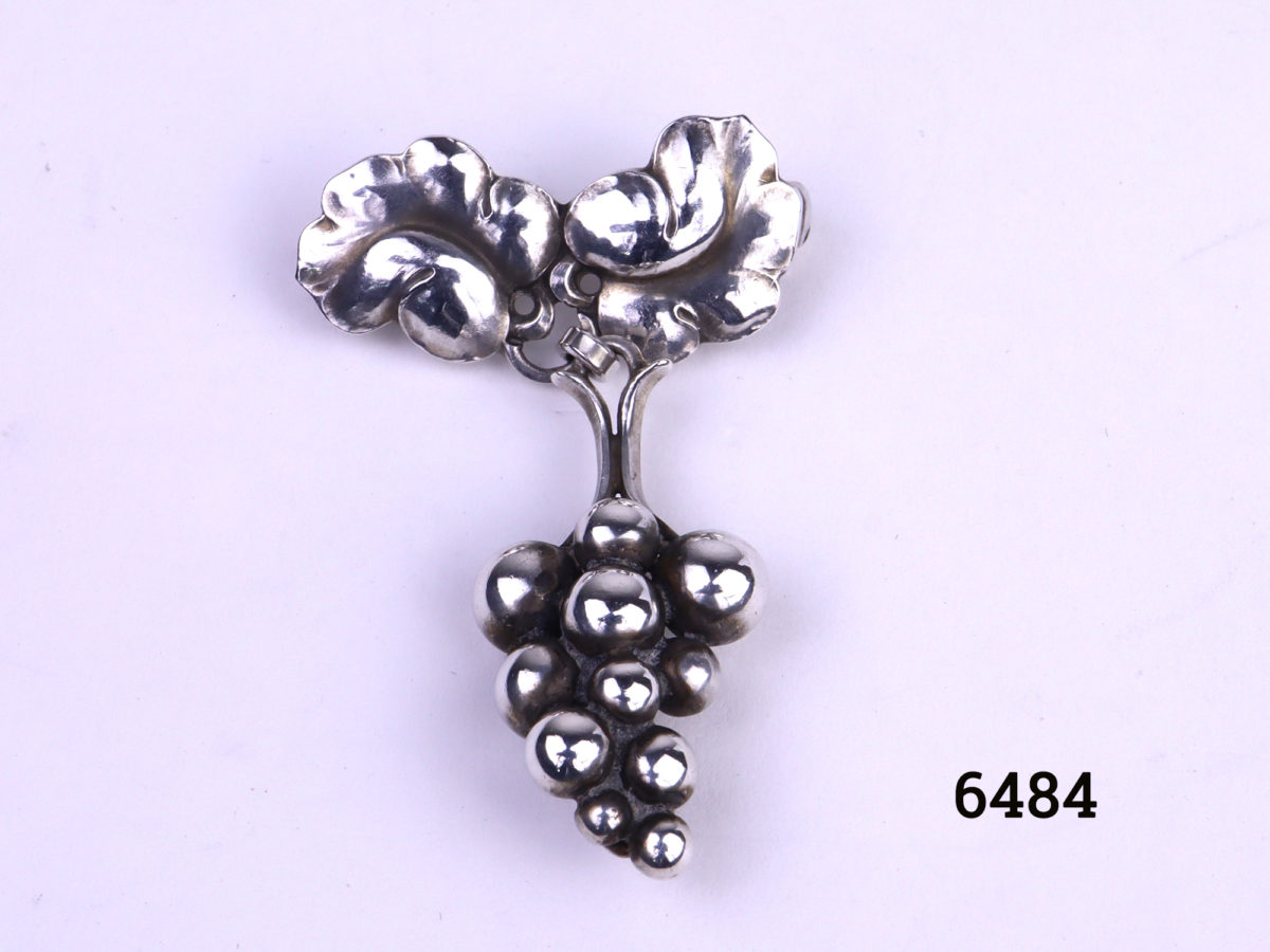 Front view of Vintage Silver Georg Jensen Grapes Brooch form Antiques of Kingston