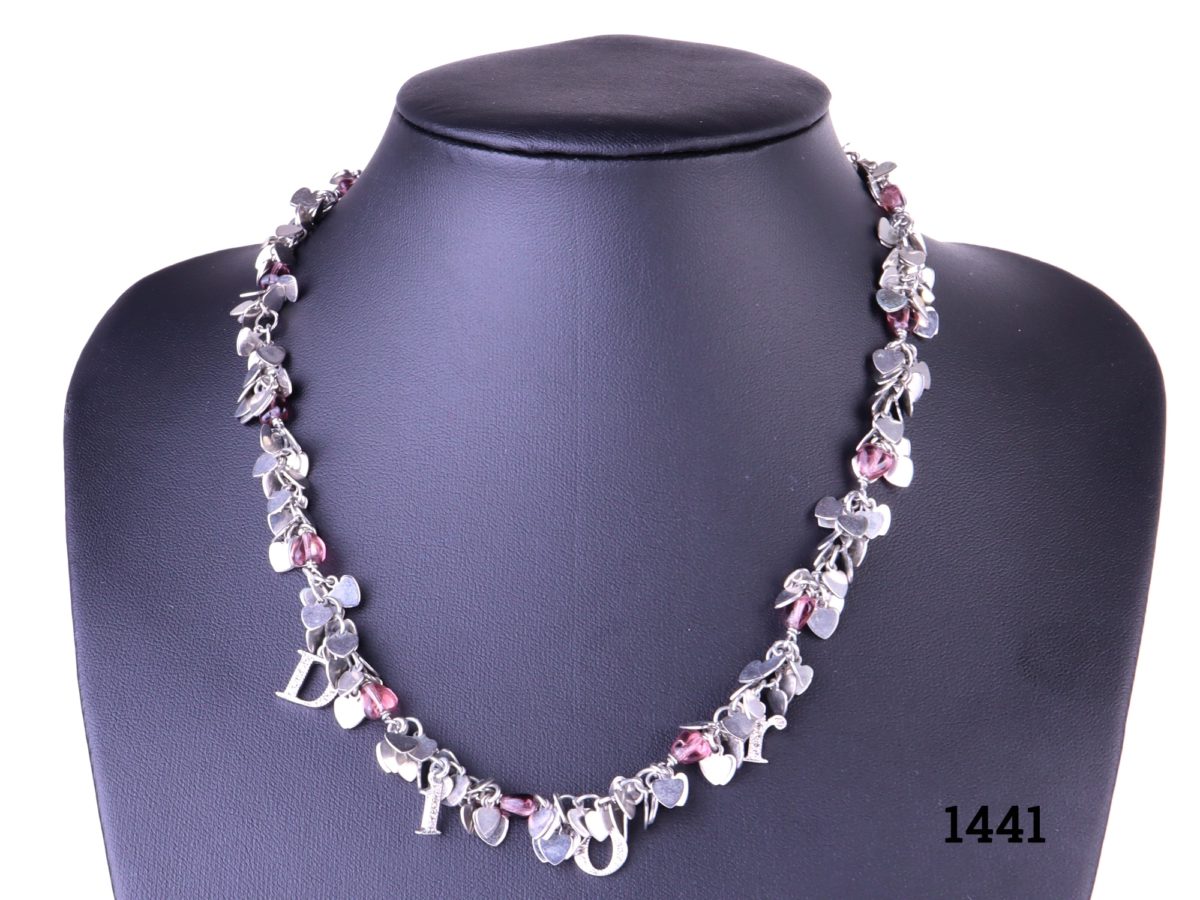 Christian Dior 3 piece set of chrome hearts jewellery Photo of necklace with amethyst heart beads Adjustable from 365mm to 425mm and weighing 29g