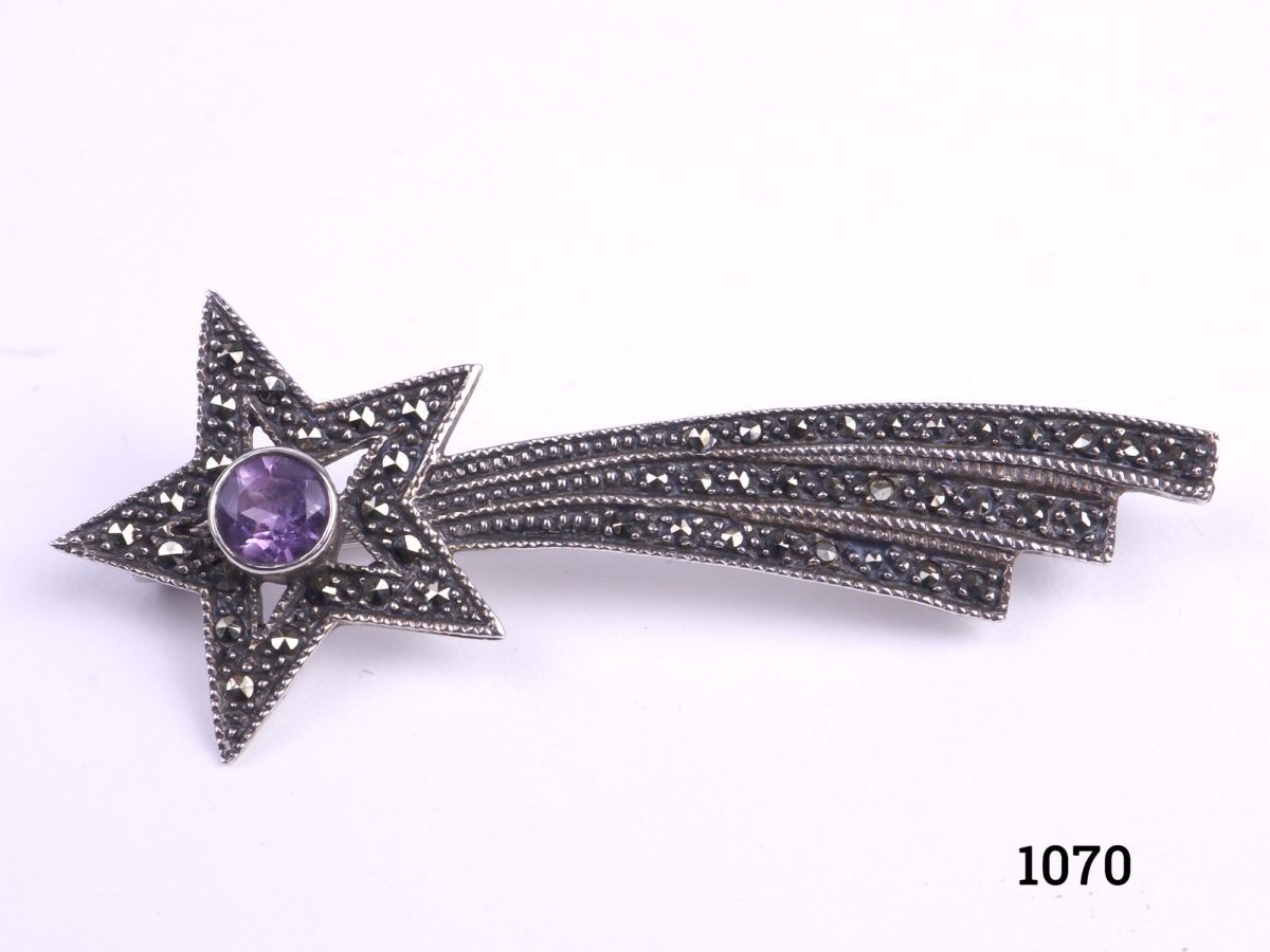 Front view of Vintage Amethyst Star Brooch from Antiques of Kingston.