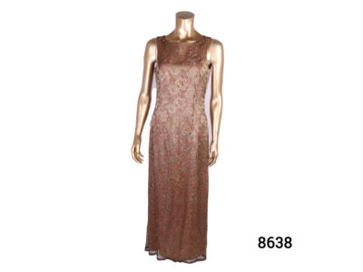 Vintage lace Valentino dress Long sleeveless dress with copper gold lace over pink copper lining Size 10 Main photo of dress from the front