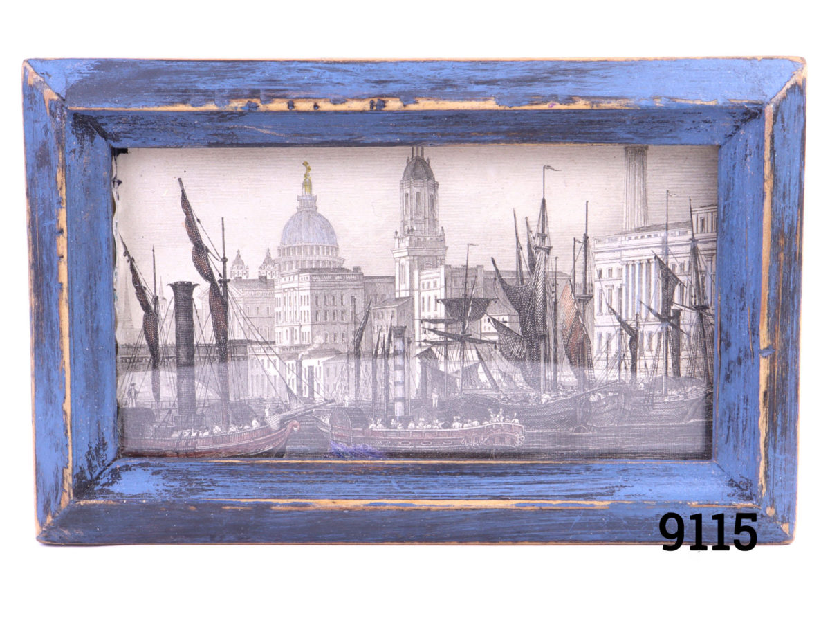 Steel engraved miniature of Port of London with St. Paul's Cathedral in the background c1830 (Picture needs securing into place - uncovered at back) Main photo of whole picture including frame