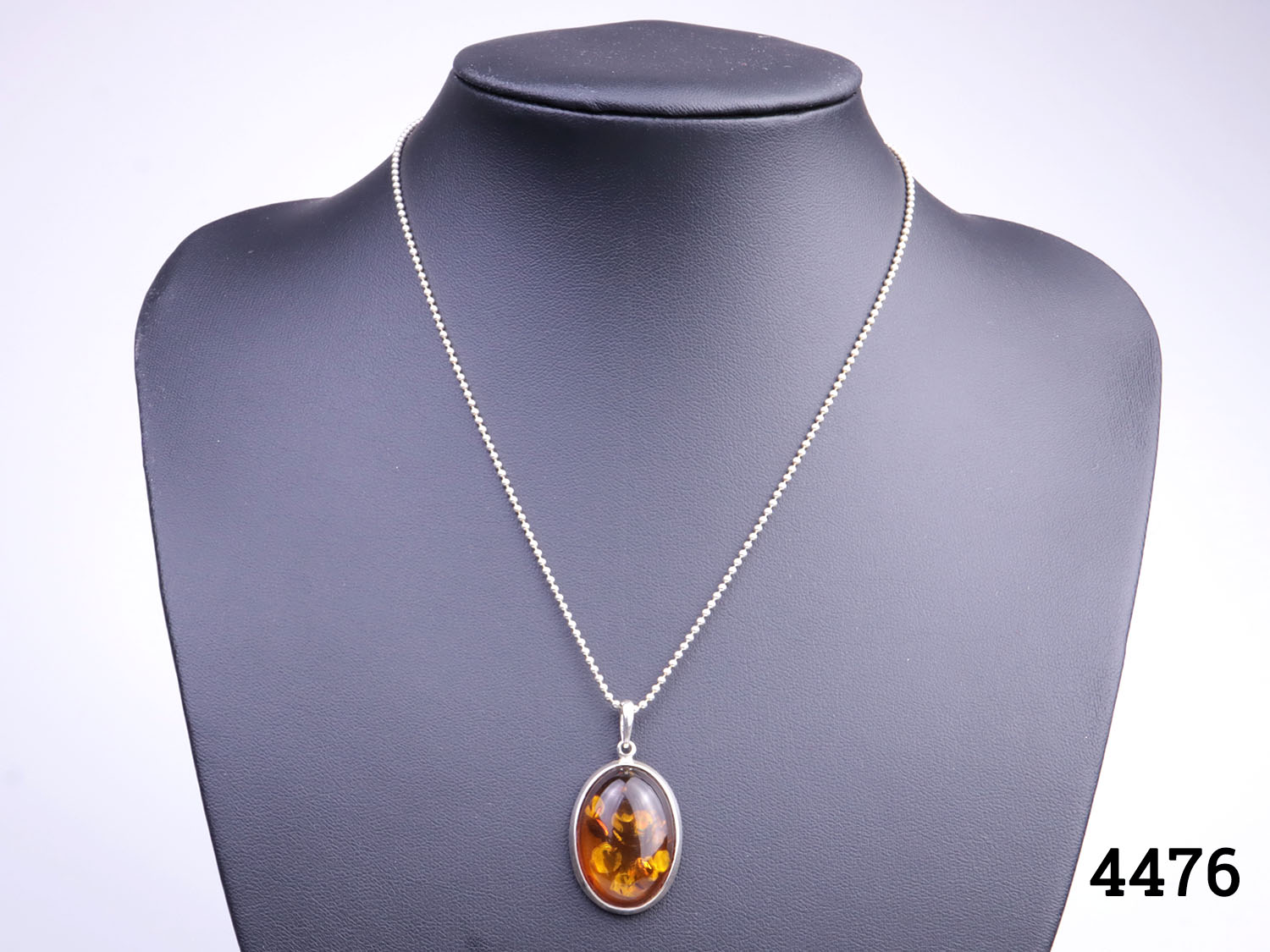 Vintage Silver Amber Pendant & Chain