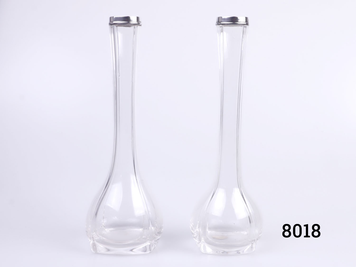 Pair Of Silver Rimmed Glass Vases