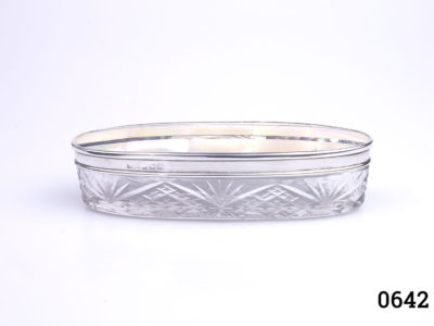 c1924 Birmingham assayed sterling silver lidded pot. Mother of pearl and abalone inlaid silver top with cut glass base. Hallmark very worn but visible Main photo of pot seen lengthways with lid in place