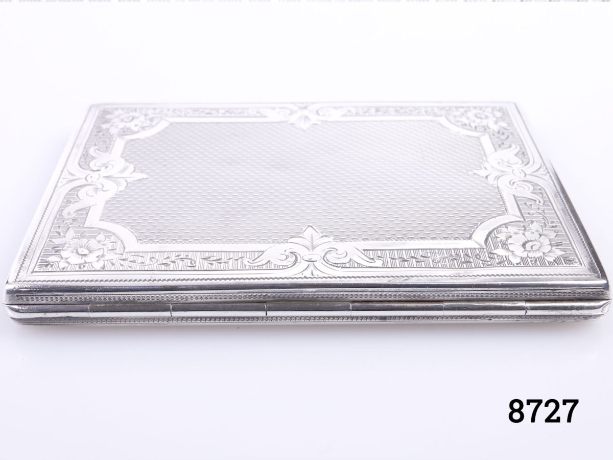 c1870 Birmingham assayed sterling silver notebook/diary case. Silk lined interior with partially written diary. Fully hallmarked to the exterior side. Made by Frederick Marson. (Some signs of wear) Photo of back hinged area of notebook
