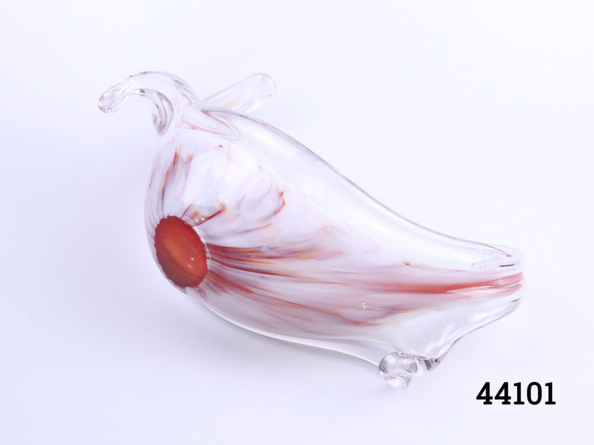 Vintage 1960s Art glass splash dish. Heavy statement piece entitled 'Strawberry Moon' Height at raised ends approximately 180mm Photo of base of dish