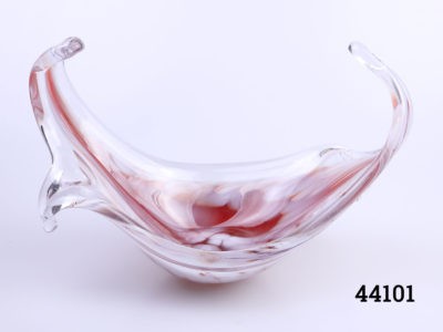 Vintage 1960s Art glass splash dish. Heavy statement piece entitled 'Strawberry Moon' Height at raised ends approximately 180mm Main photo of dish shown sideways and nearer to eye level angle with raised ends on the left and right