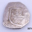 Antique Spanish Empire silver coin c1633 Cob 8 Reales Philipp IV Seville mint. 367 grains of silver.  Main photo of obverse of coin showing shield