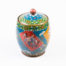 Early 20th century lidded cloisonne jar. Good sized jar in unusually muted colours for cloisonne which adds to the attractiveness of the jar. Decorated with flora and fauna to the side. Enamel in excellent condition. Finial is a little loose on the lid & needs attention. Measures 88mm in diameter at base, approximately 120mm in diameter at widest part and 165mm tall with lid. Main photo of jar shown with bird (pigeon?) side visible