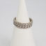 9 karat white gold & spinel ring. White gold ring with 2 rows of spinel stones that go all around. Beautifully sparkly ring for any occasion. Ring size K / 5.25. Main photo of ring displayed on a cone shaped stand