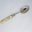 Antique silver and mother-of-pearl jam spade. Fabulous quality sterling silver jam spade with scallop design detail and a scallop carved mother-of-pearl handle. Full hallmark to back of neck for Sheffield assay c1895 and made by Arthur Priestley & Co. Spoon bowl measures 52mm long by 30mm at widest point. Main photo of whole spoon with bowl side facing up and in the top right corner of photo