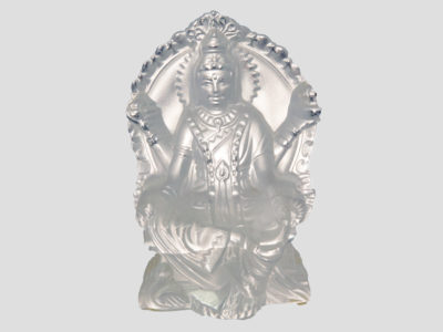 Vintage Lalique figure of Lakshmi. Small figure of Lakshmi, goddess of love, wealth and prosperity beautifully made by Lalique in crystal. Signed to the base. (Figure appears darker than it is due to photographic procedure). Base measures 66mm by 45mm (at widest). Figures measures 110mm tall, 80mm at widest and 55mm at deepest. A lovely gift item. Main photo looking straight on at a front facing figure.