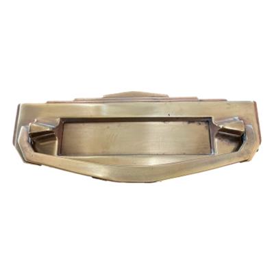Solid brass Art Deco letter slot door furniture. RD number 800493 Main photo showing item as it would be placed in a door with the knocker arm below the letter slot.