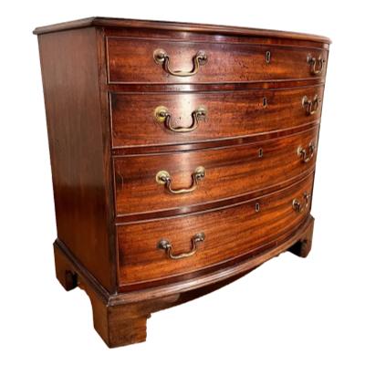 Victorian mahogany bow front brushing slide chest of drawers in good condition with the marks you would expect & ready to grace any interior.  COLLECT FROM STORE ONLY. Main photo showing the chest of drawers from a slight angle with bow front facing left corner of photo.