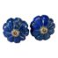 Boxed pair of carved lapis and diamond earrings in 18k gold. Hallmarked. Butterfly fastenings. Main photo of the earring fronts seen from a very slight height looking downward.