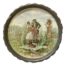 Antique tray by Limoges with a metal rim. Very unusual & rare 19th century Limoges porcelain tray with an image of a young courting couple balanced on rocks in a pond. Lovely spring flowers & greenery surround them and the whole image depicts a dreamy world of love & pleasure. Measures 250mm in diameter at base and 275mm across the top with depth of 20mm. Main photo of tray shown straight on at the image.
