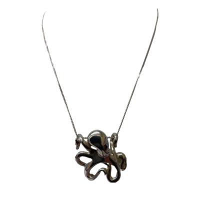 Silver octopus pendant on a silver chain. A fun and fabulous octopus pendant by Big Blue on a 925 silver chain. Pendant measures approximately 28mm wide with a drop length of 30mm. Main photo of necklace shown hanging on an invisible display stand and forward facing.